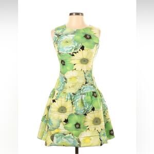 Quan Q. Collection green floral print drop waist dress, size small 155/180A